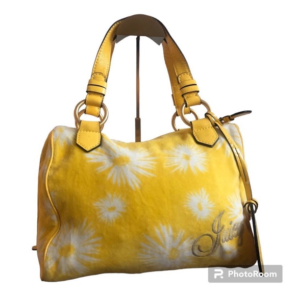 Vintage Juicy Couture Y2K Daisy Velour Patent Trim Handbag